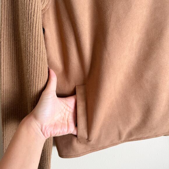 Ann Taylor Camel Tan Multimedia Suede + Knit Collared Moto Jacket Large - Picture 5 of 11